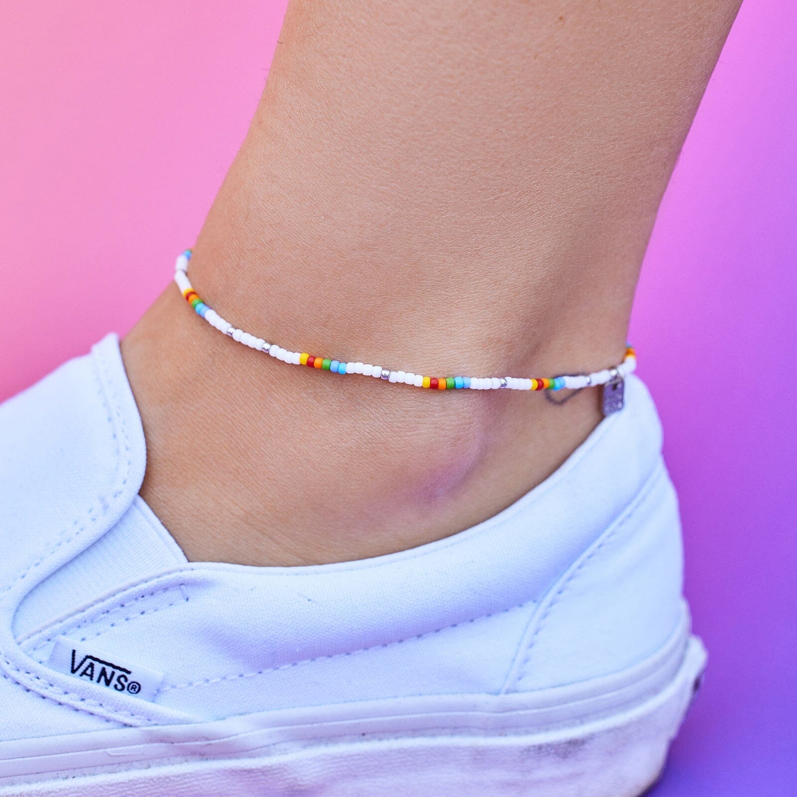 Rainbow Seed Bead Stretch Anklet