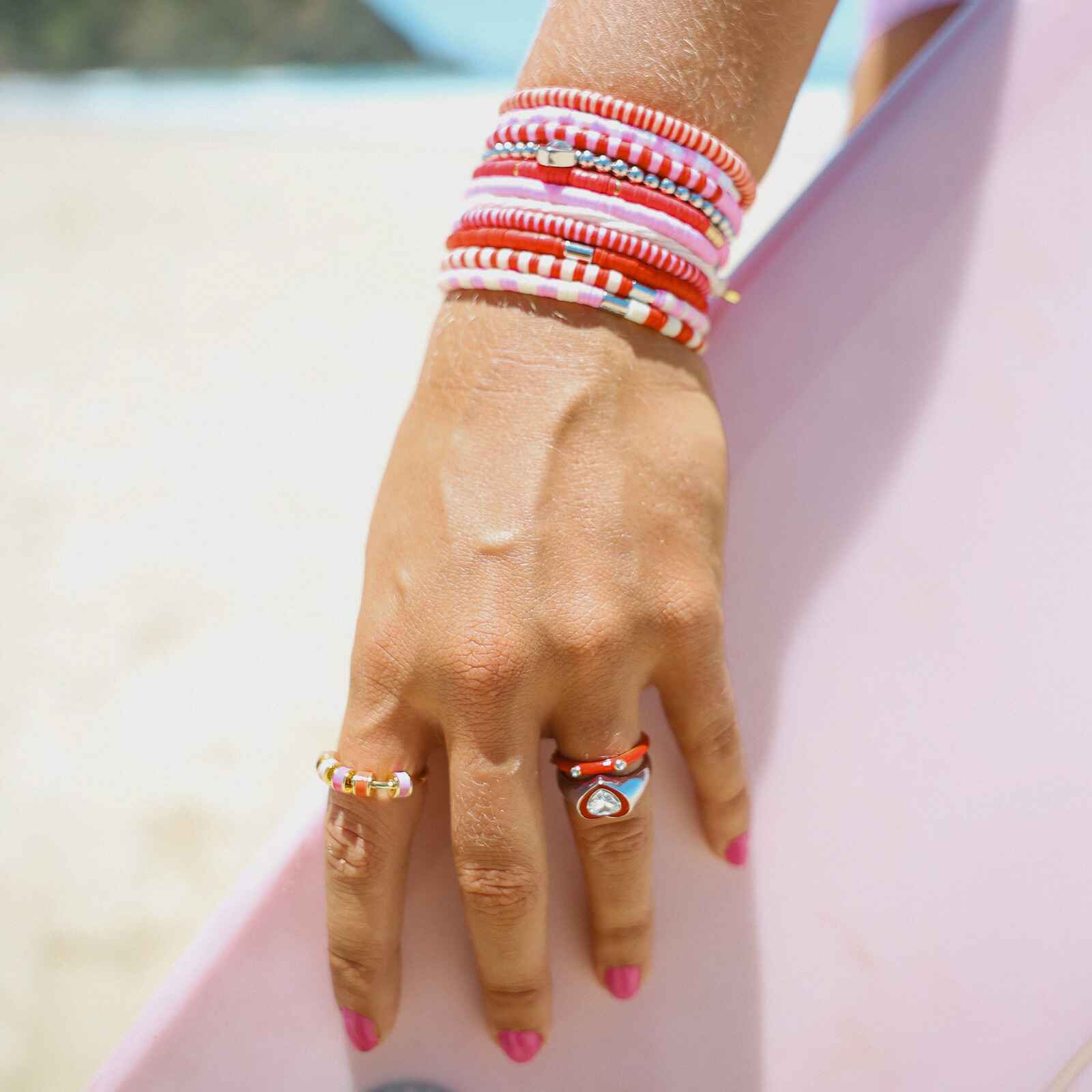 Vacation Vibes Pink Moment Stretch Bracelet Set of 8