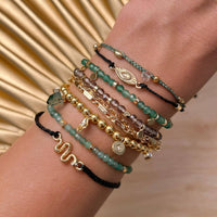 Raw Stone & Bead Gold Danity Thread Bracelet Gallery Thumbnail