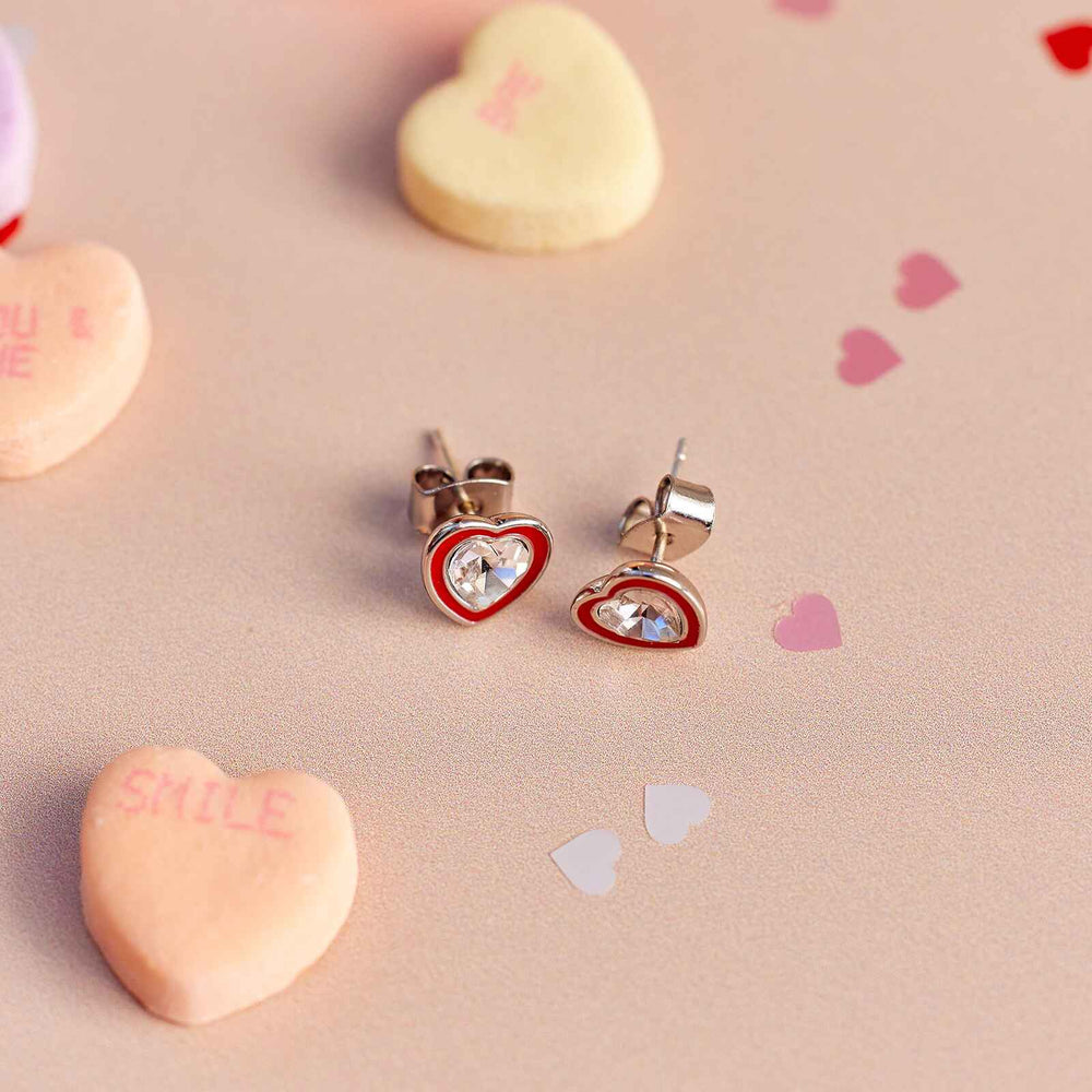 Stone & Enamel Heart Stud Earrings 4