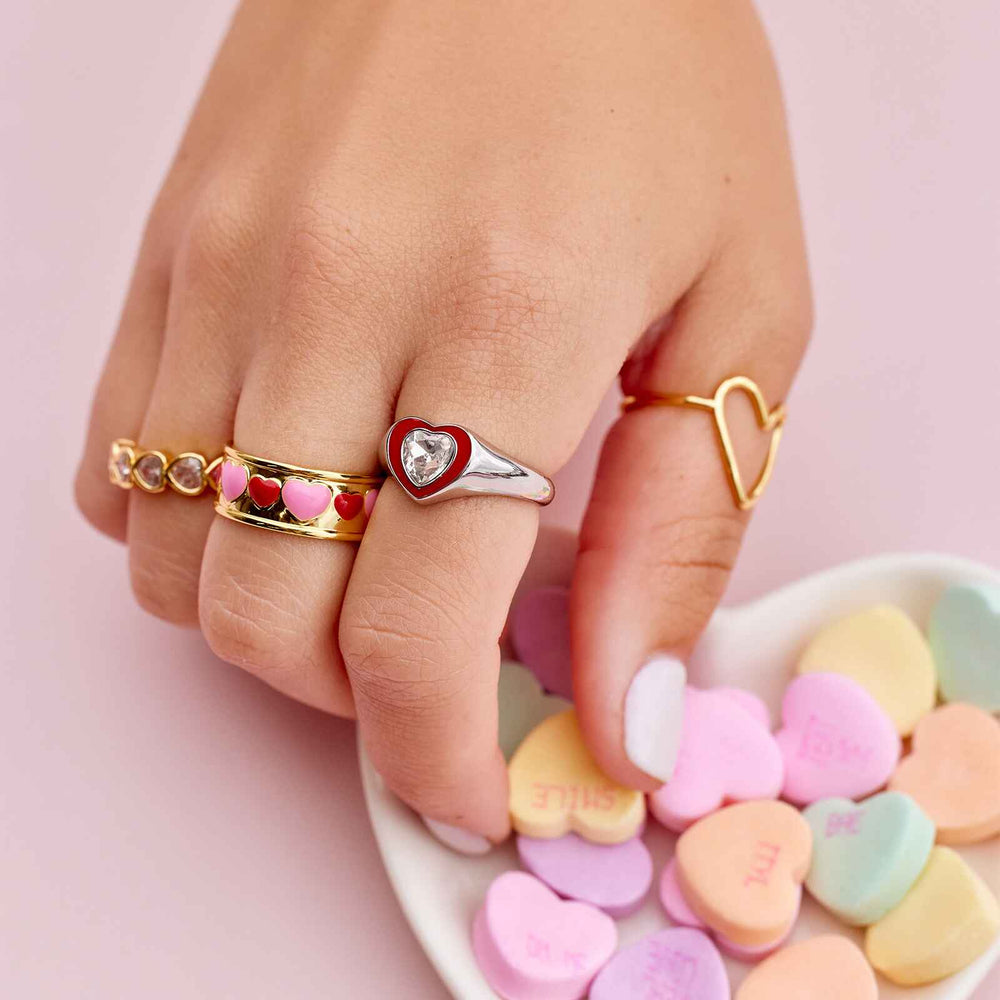 Stone & Enamel Heart Ring 13