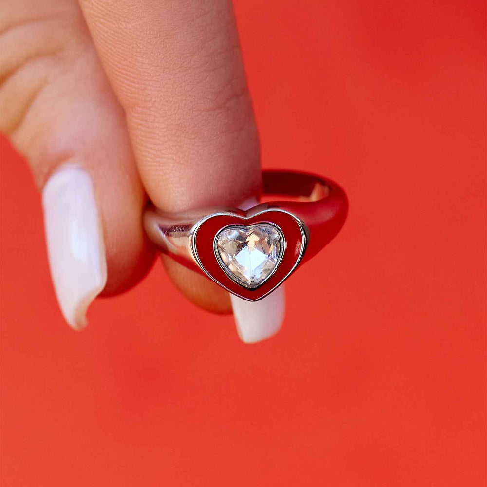 Stone & Enamel Heart Ring 14