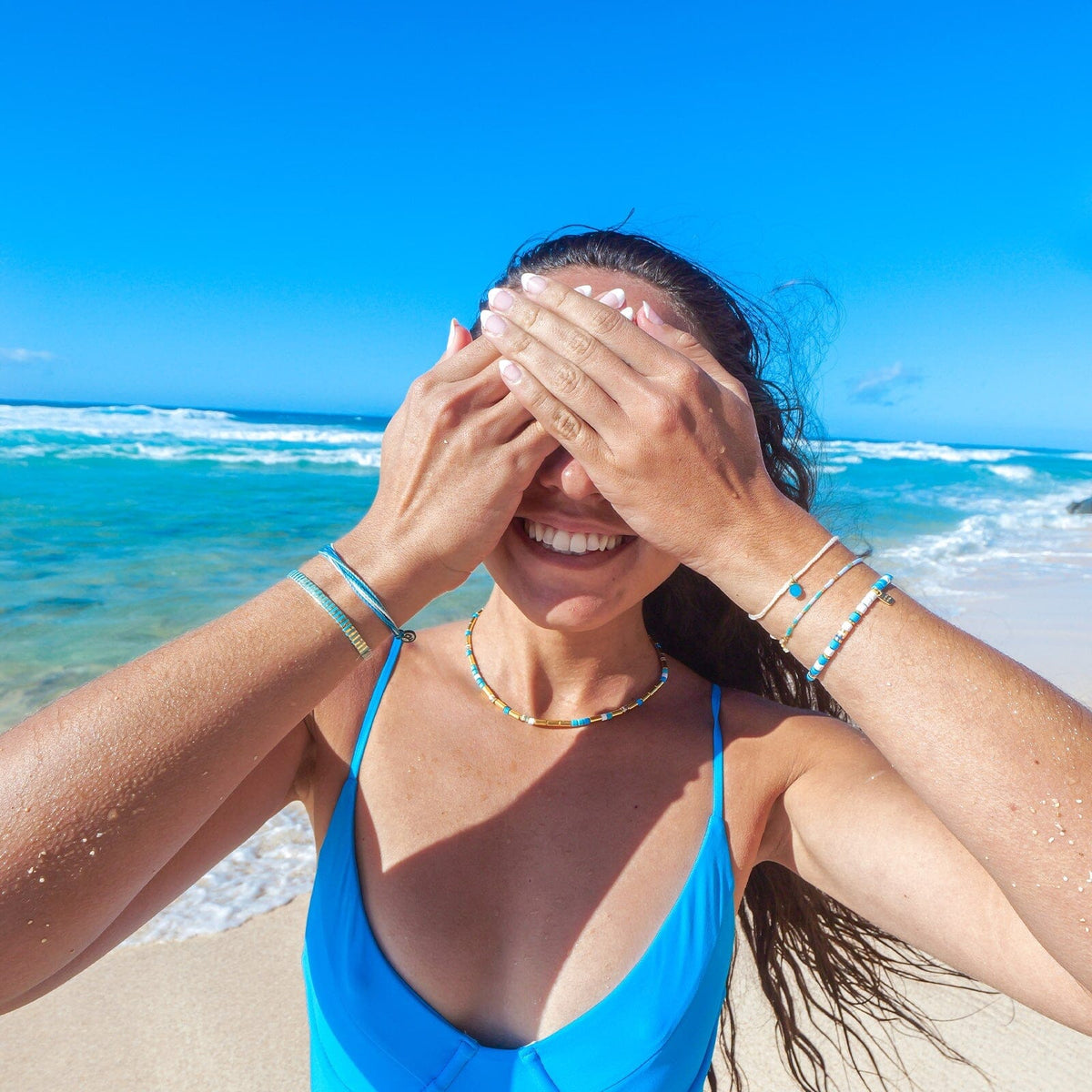 World Water Day Tile Bead Stretch Bracelet