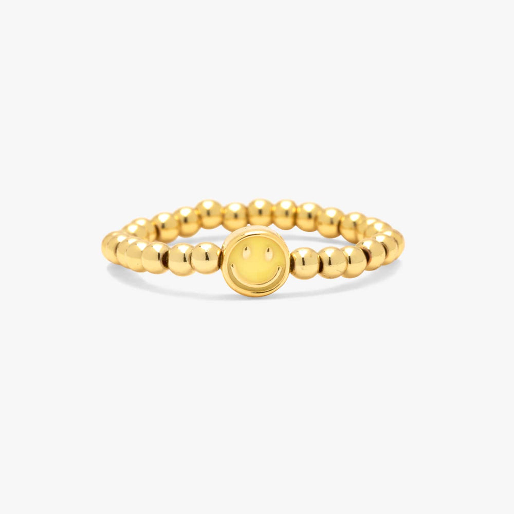 Happy Face Gold Bead Stretch Ring 1