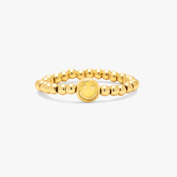 Happy Face Gold Bead Stretch Ring