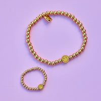 Happy Face Gold Bead Stretch Bracelet Gallery Thumbnail