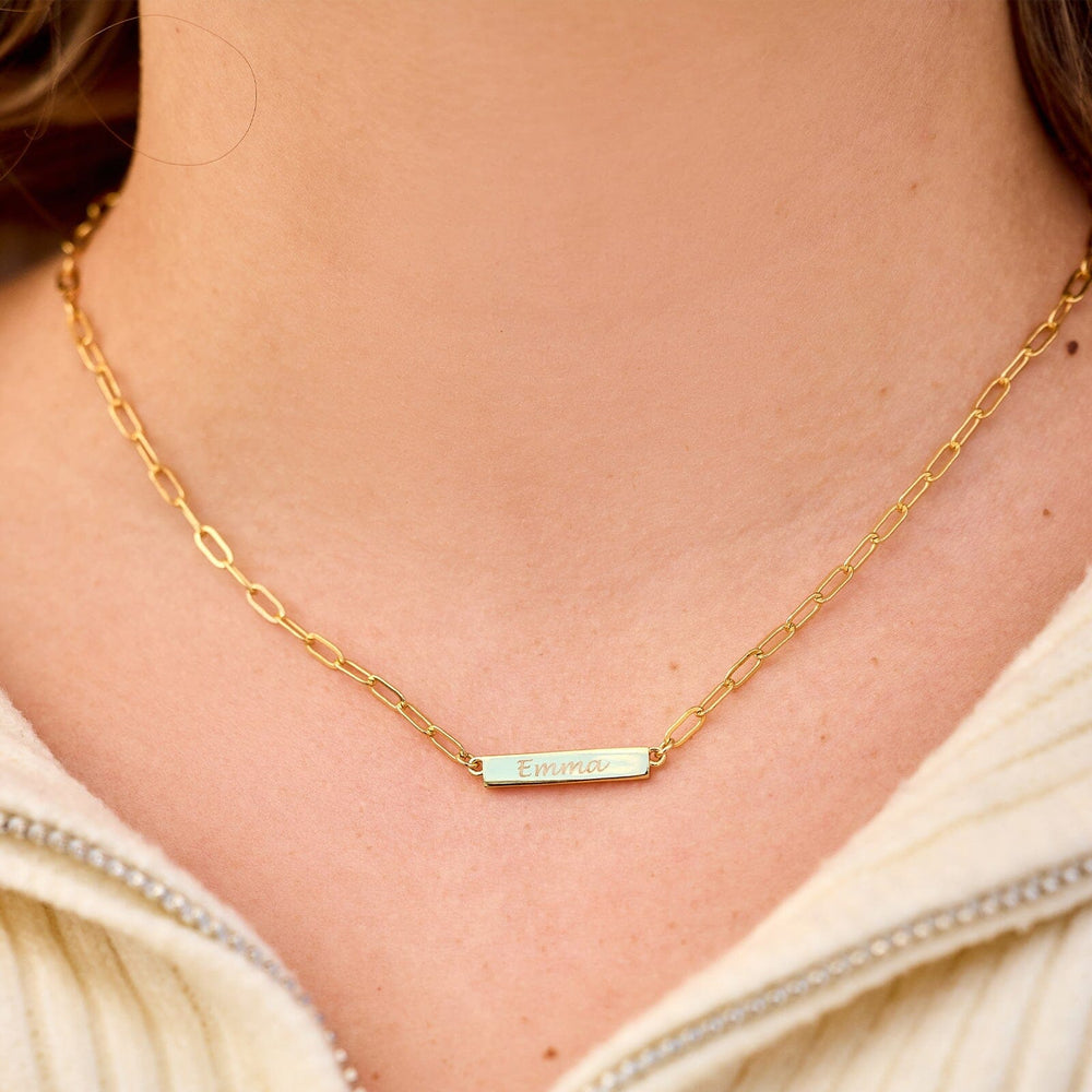 Engravable Paperclip Chain Bar Necklace 3