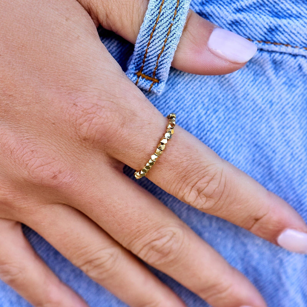 Faceted Gold Bead Stretch Ring 2