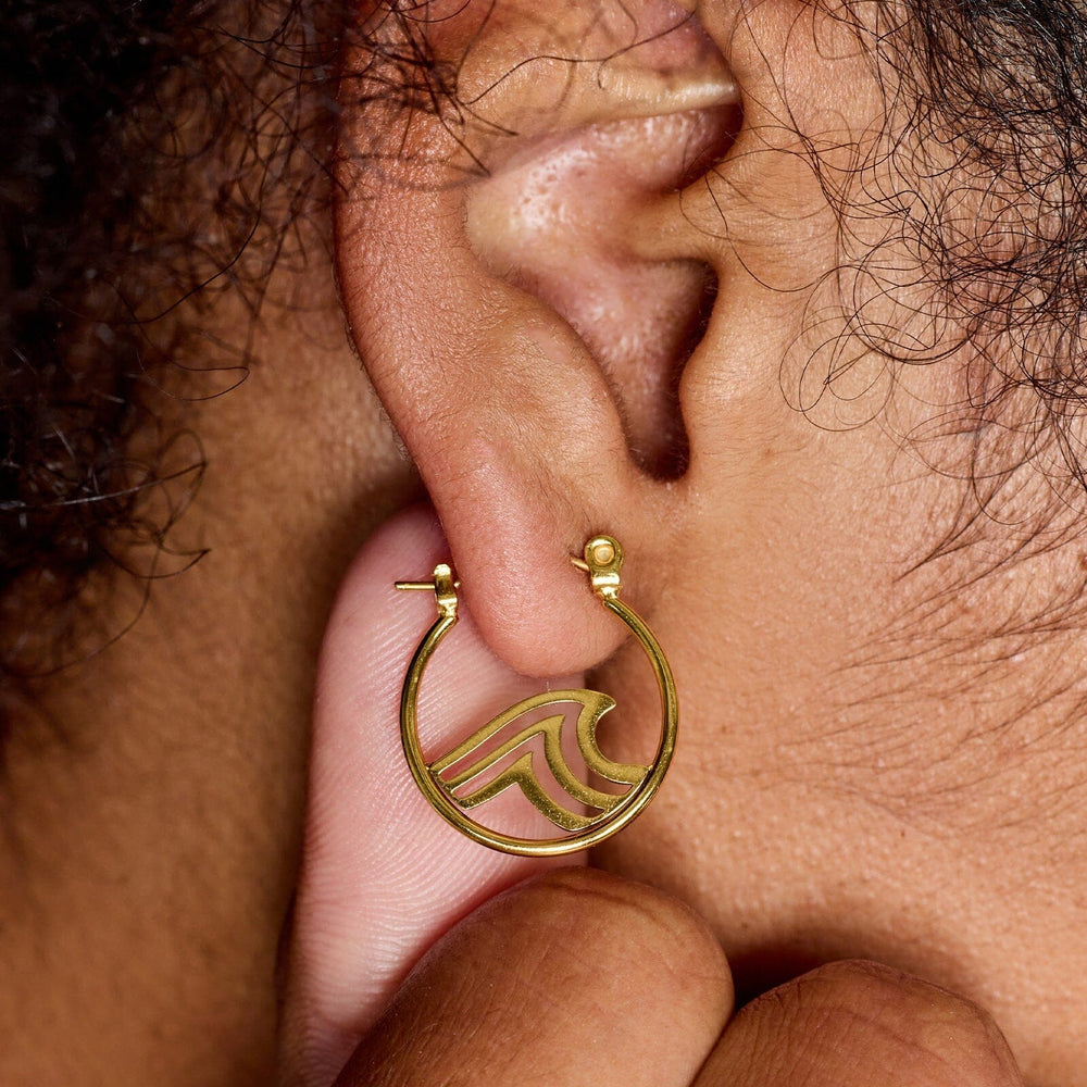 Surfrider Gold Wave Hoop Earrings 2