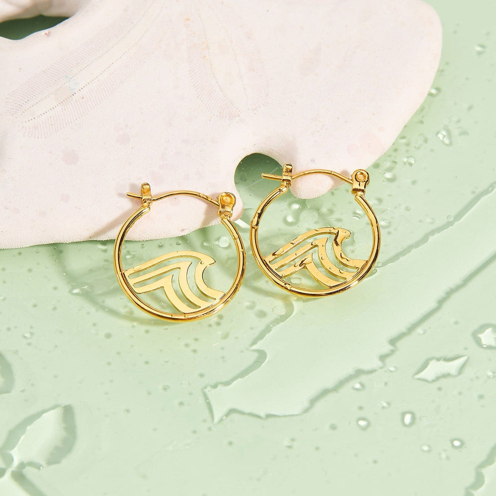 Surfrider Gold Wave Hoop Earrings 6