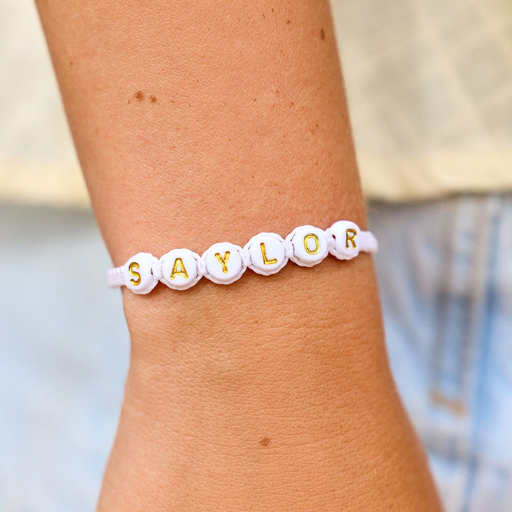 White Alphabet Bead Bracelet 2