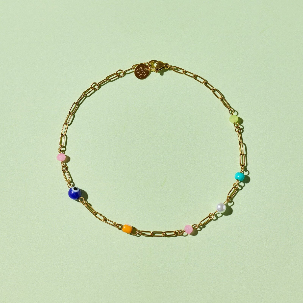 Salina Mixed Bead Paperclip Chain Anklet