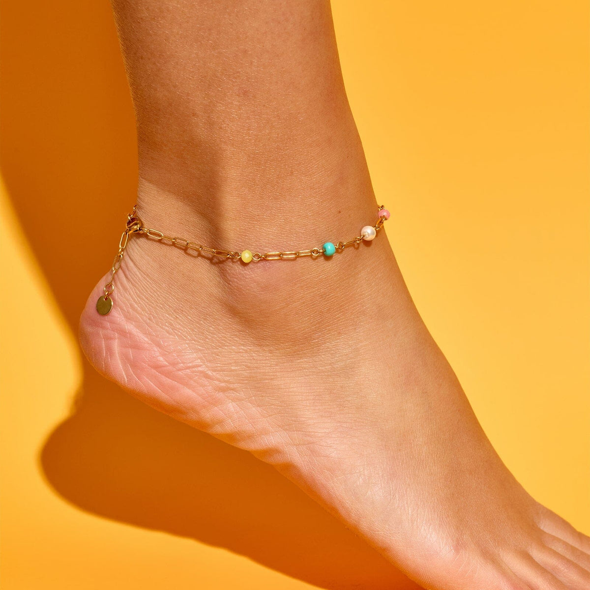 Salina Mixed Bead Paperclip Chain Anklet