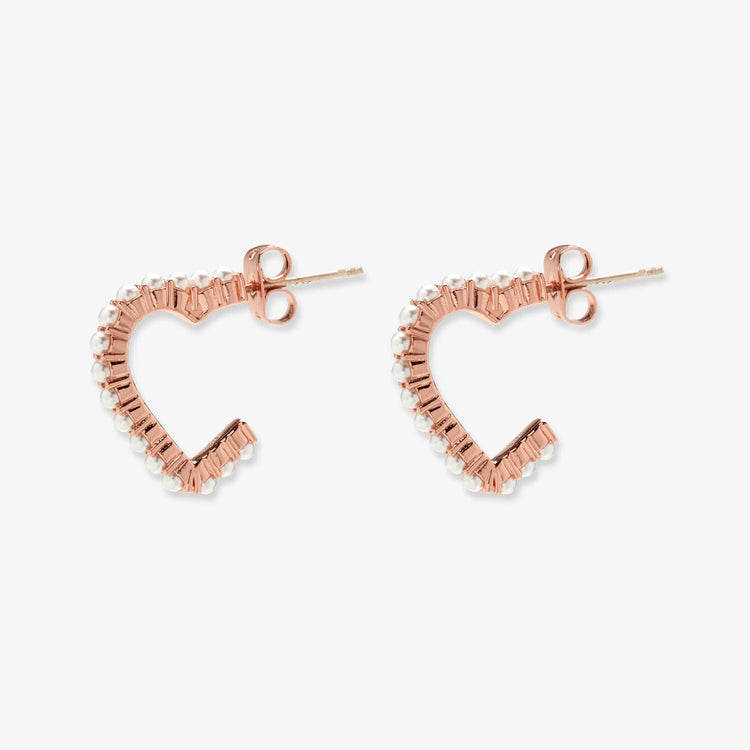 Pavé Pearl Heart Hoop Earrings